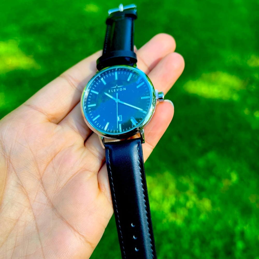 ELEVON LEATHER-BAND black WATCH WITH DATE watch for men
